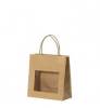 Papirsbærepose brun med vindue og hank. Mål: 220/110x280mm