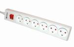 Stikdåse m/6 udtag + kontakt MicroConnect hvid 3 meter