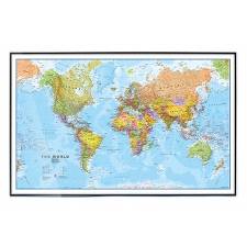 Kort Verden politisk m/flag 100x63cm sort ramme