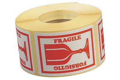 Etiket m/tekst Forsigt/Fragile glas 45x65 mm m/1000 stk