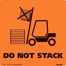 Etiketter ''Do not stack'' orange/sort, 100x100 mm.