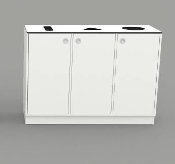 Affaldssortering Cube Quadro 3 rum bred i hvid  55 liter
