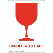 Etiket m/tekst Handle with care 120x86mm m/500 stk
