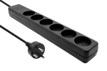 Stikd&aring;se m/6 udtag & jord, MicroConnect, sort 5 meter 