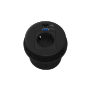 Rundt indbygget el-stik &Oslash;80 mm plast sort 30W USB A+C for hurtig opladning samt 220v og 2 meter power kabel