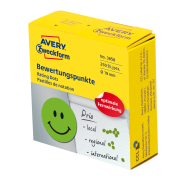 Etiket Avery Ø19mm grøn glad smiley i dispenser 250 stk.