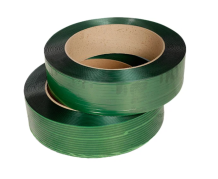 Palleb&aring;nd&nbsp;Polyester strapping 15,5x0,6mm 2000m&nbsp;kerne 406mm Brudstyrke 400 kg. Farve gr&oslash;n. Incl. Emballagebidrag