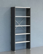 Lagerreol V06 lakeret RAL 7035 5 hylder - 2100x1000x300 mm Lukket Startfag - med rygkryds