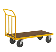 Platformsvogn gul med bremse. Mål. 133,6 x 650 x 102 cm. Kapacitet: 400 kg