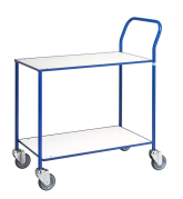 Bordvogn hvid/blå med 2 hylder. Mål: L84xB43xH97 cm. Kapacitet: 150 kg