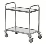 Serveringsvogn rustfri med 2 hylder. Mål 68,5 x 38 cm. Kapacitet: 100 kg
