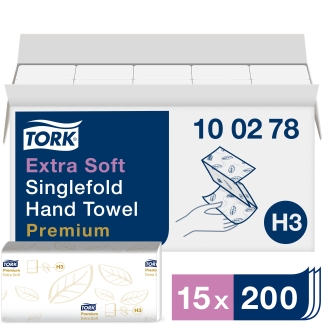 Papirh&aring;ndkl&aelig;de Tork Extra Soft H3 Prem 2-lag 3000stk/kar
