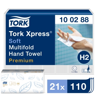 H&aring;ndkl&aelig;deark Tork Premium H2 2 lag 110 ark x 21  100288 4 fold