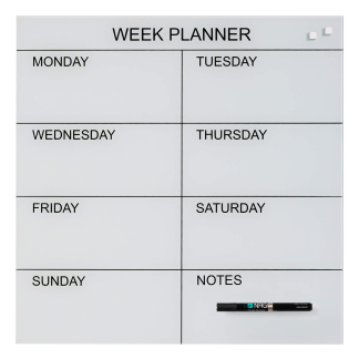 Glass week planner 45 x 45 cm. White GB