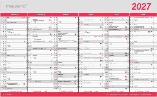 Kontorkalender Stor m/flagdage 2027 - 27055000