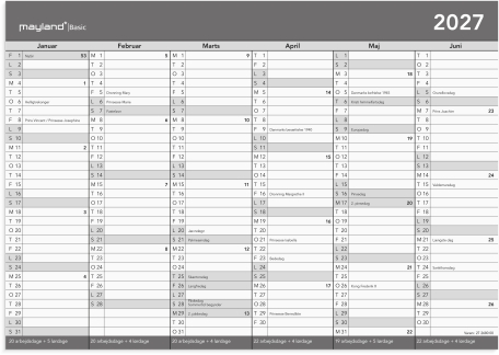 Basic kontorkalender A4 2027 - 27268000