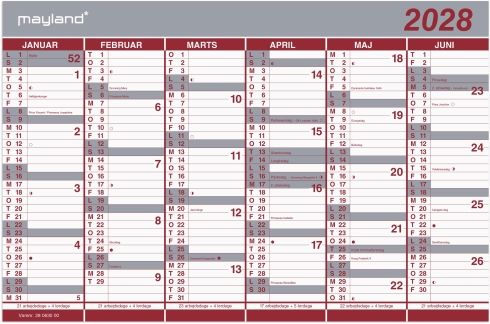 Kontorkalender Dobbelt halv&aring;rskalender 2028 - 28063000