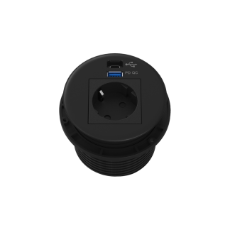 Rundt indbygget el-stik &Oslash;80 mm plast sort 30W USB A+C for hurtig opladning samt 220v og 2 meter power kabel