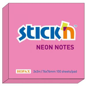 Blok notes Stick'N 76x76 mm rosa 100 blade selvklæb.