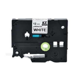 Prægetape TZe231 sort/hvid 12  mm x 8m lamineret