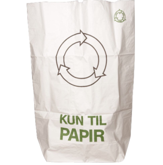 Papirs&aelig;k, 1-lags, 110 l, hvid, papir, 70x95+25cm, p&aring;trykt "Kun til papir"