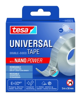 Universel dobbeltkl&aelig;bende tape Tesa med Nano Power 3 m x 20 mm