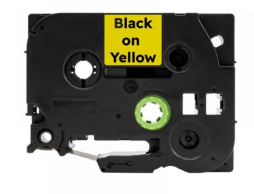 Pr&aelig;getape TZe621 sort/gul 9mm x 8m  lamineret 