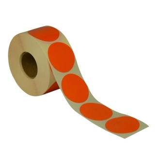 Runde etiketter p&aring; rulle &Oslash;50 mm orange 1.000 stk. permanent lim