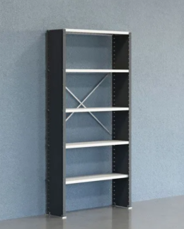 Lagerreol V06 lakeret RAL 7035 5 hylder - 2100x1000x300 mm Lukket Startfag - med rygkryds