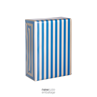 Gavepapir 40cm x 150m stribet blå/guld
