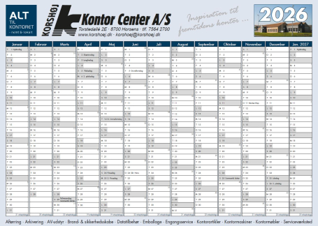 Korshøj Vægkalender 2026 50x70cm stor  U/B 