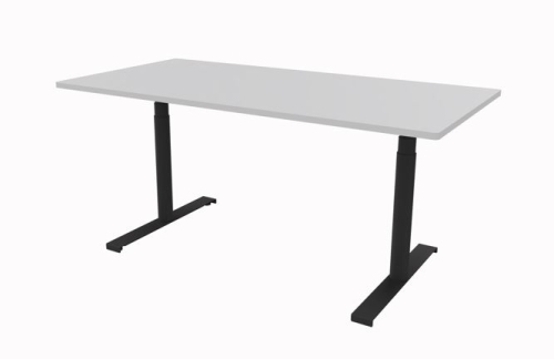 Hævesænkebord 180x80 cm lysgrå decor laminat rektangulær sort stel