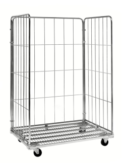 Rullebur med tre sider. 2 faste og 2 drejbare hjul 100 mm. Kapacitet: 400 kg