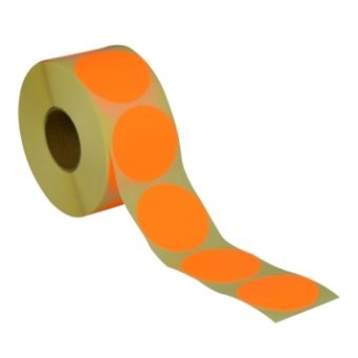 Runde etiketter p&aring; rulle &Oslash;50 mm orange noen 1.000 stk. permanent lim